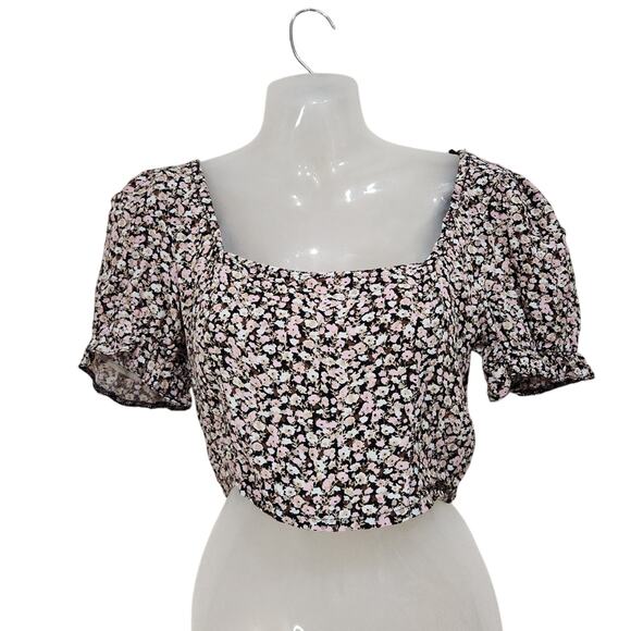 Urban Outfitters Pink White Micro Floral Patterned Puff Sleeve Top Size Small - Picture 1 of 8